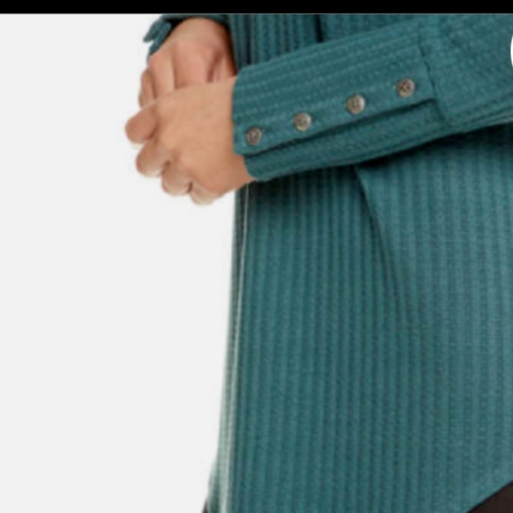 Chaser Teal Waffle Knit Sweater Womens M Long Sleeve Thermal Soft Casual - Picture 5 of 9